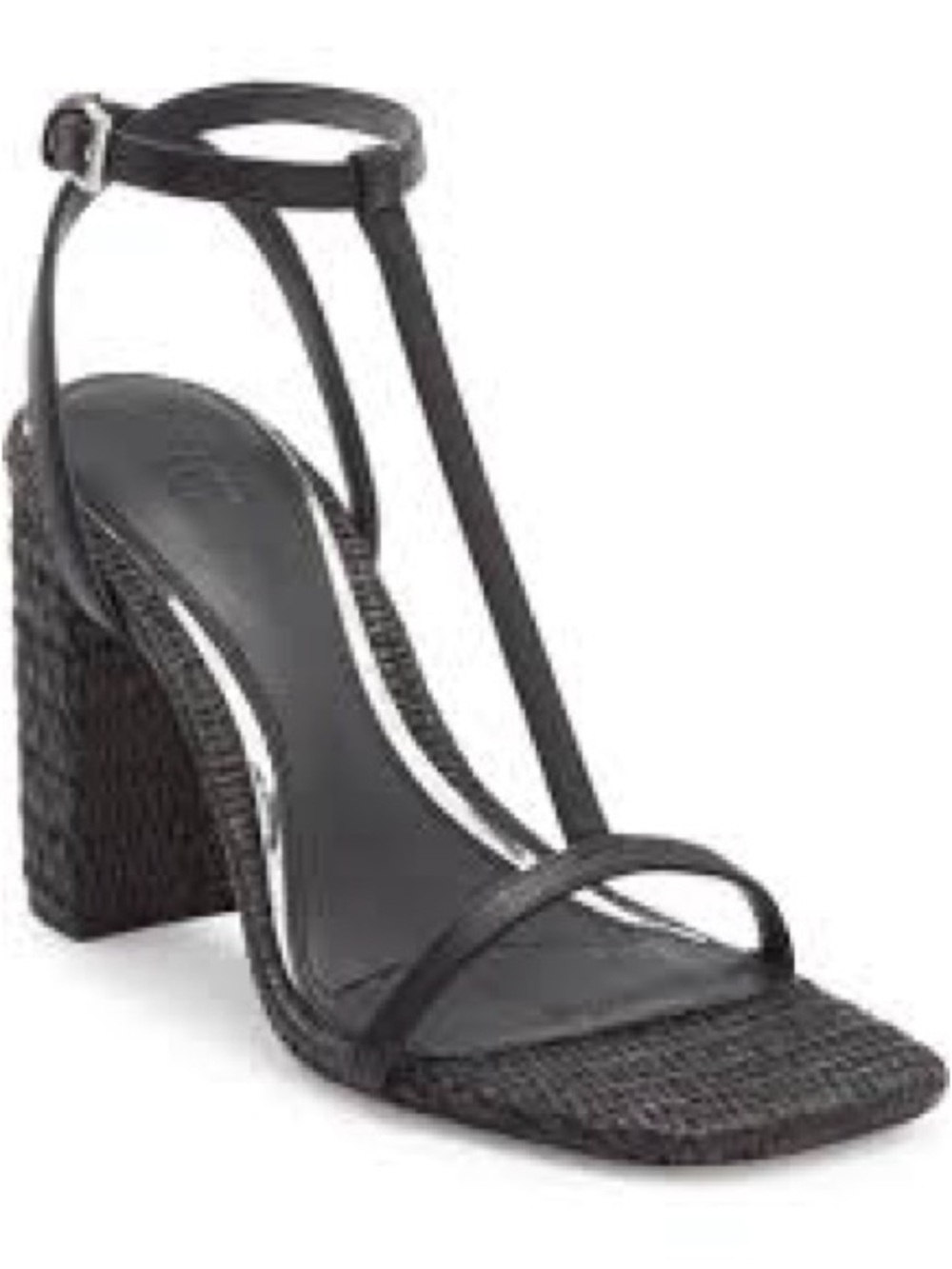 PAIGE Barrett Sandal Black Woven T-Strap Ankle-Strap Heels